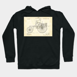 Benz 1888 self propelling vehicle, original patent drawing parchment background Hoodie